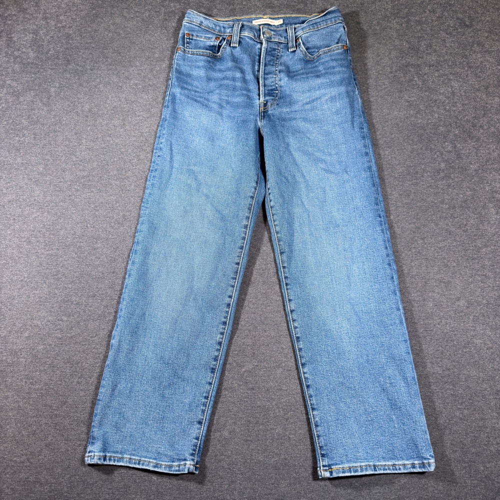 Levi's Ribcage Straight Ankle Jeans Women 27 Blue High Rise Button Fly Denim